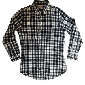 L.L. Bean 100% Cotton Relaxed Fit Black and White Plaid Flannel, Size Small
